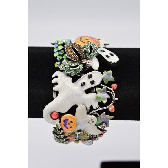 Kirks Folly Vintage Halloween Bracelet Rhinestone Crystal Ghost Pumpkin 90s BinO